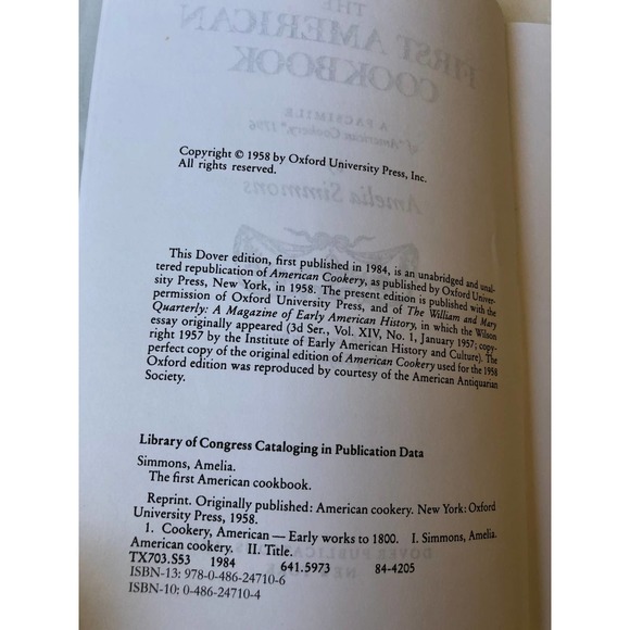 The First American Cookbook A Facsimile of American Cookery, 1796 Cookbook - Picture 4 of 4